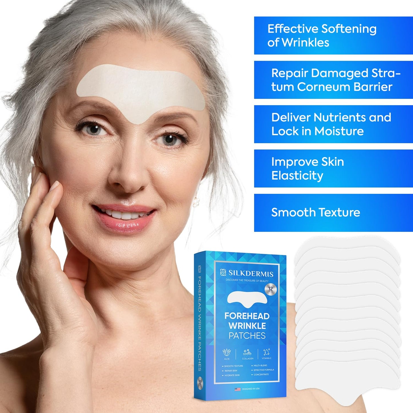 Forehead Wrinkle Patches with Aloe, Collagen & Vitamin E – Hydrating Forehead Care (12 Pcs)