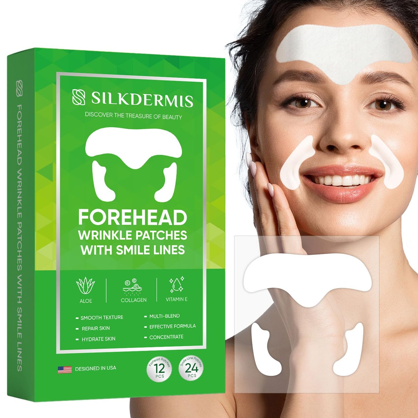 Hydrating Forehead & Smile Line Patches – Aloe, Collagen & Vitamin E (36pcs Set)