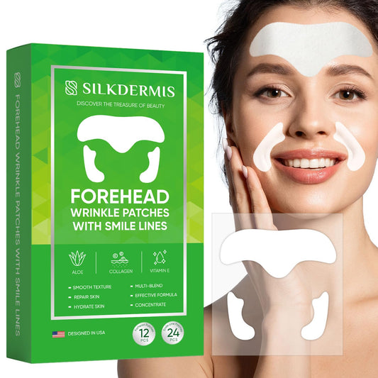 Forehead Wrinkle Patches 12Pcs with Smile Line Patches 24Pcs with Aloe, Collagen, Vitamin E, Forehead Wrinkles Treatment and Smile Lines Treatment