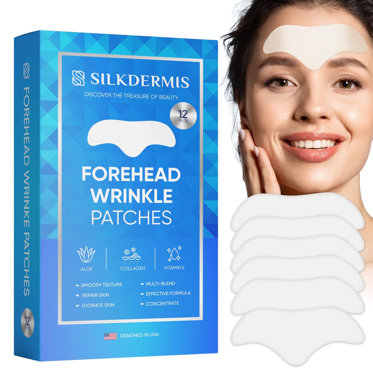 Forehead Wrinkle Patches with Aloe, Collagen & Vitamin E – Hydrating Forehead Care (12 Pcs)