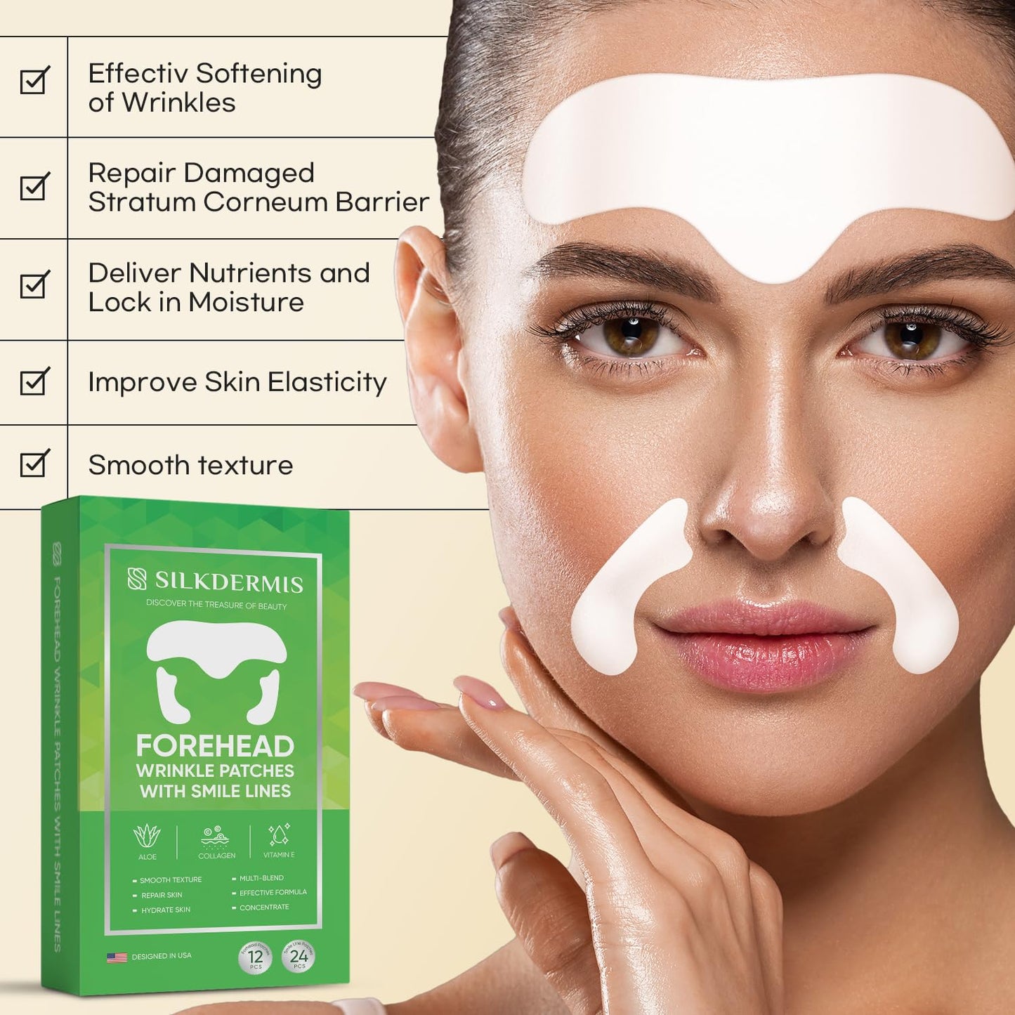 Hydrating Forehead & Smile Line Patches – Aloe, Collagen & Vitamin E (36pcs Set)